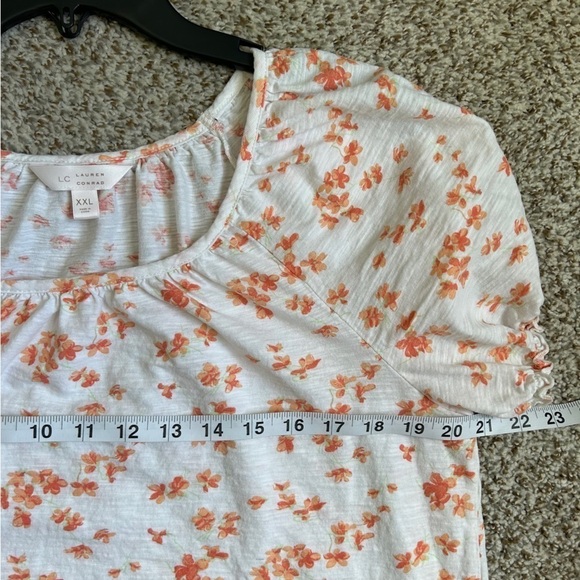 🦋 LC Lauren Conrad White Orange Floral Short Sleeve Blouse Spring Casual XXL - Picture 7 of 8